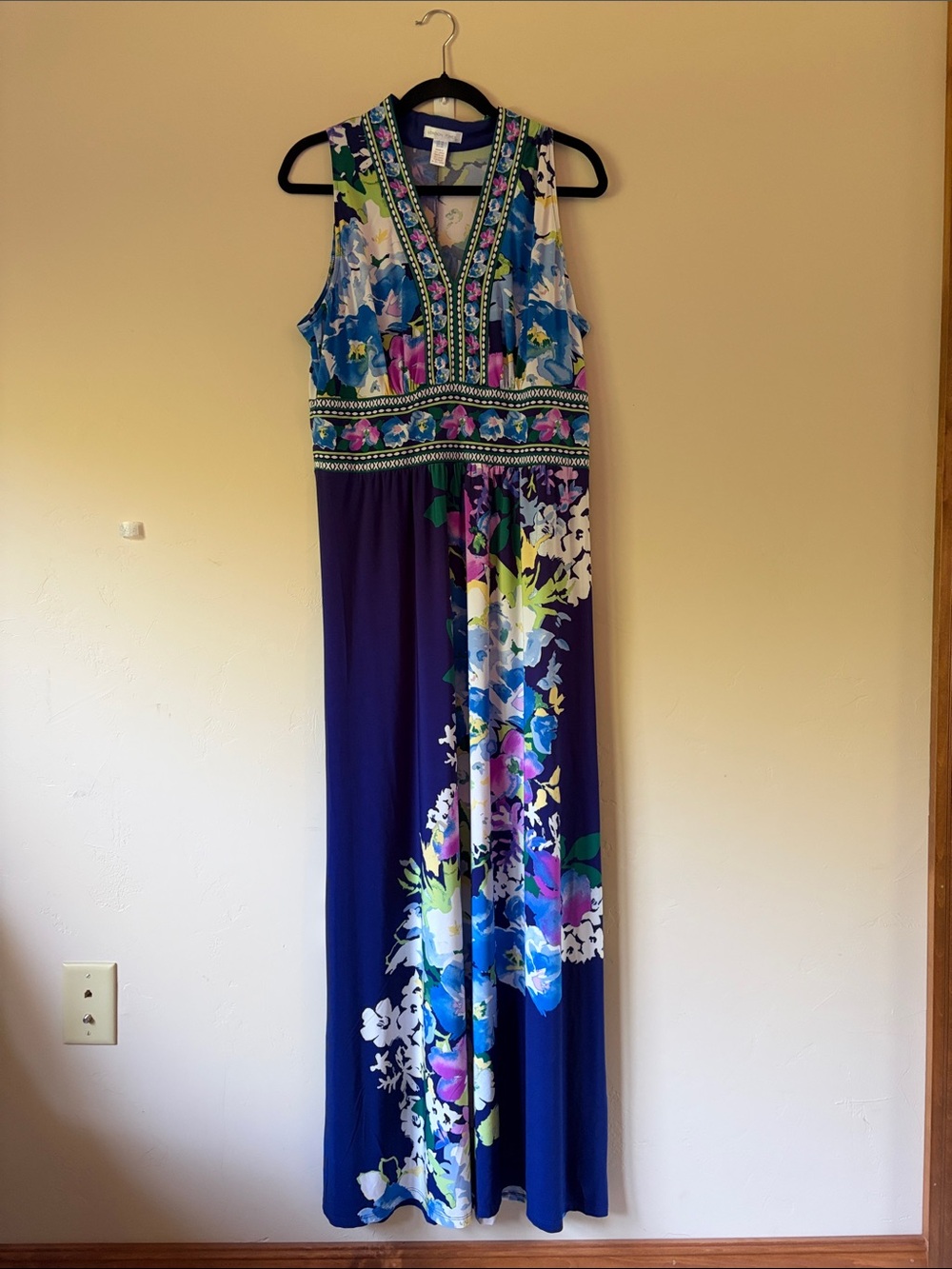 London Times Navy Blue Floral Maxi Dress with Multicolor Print
